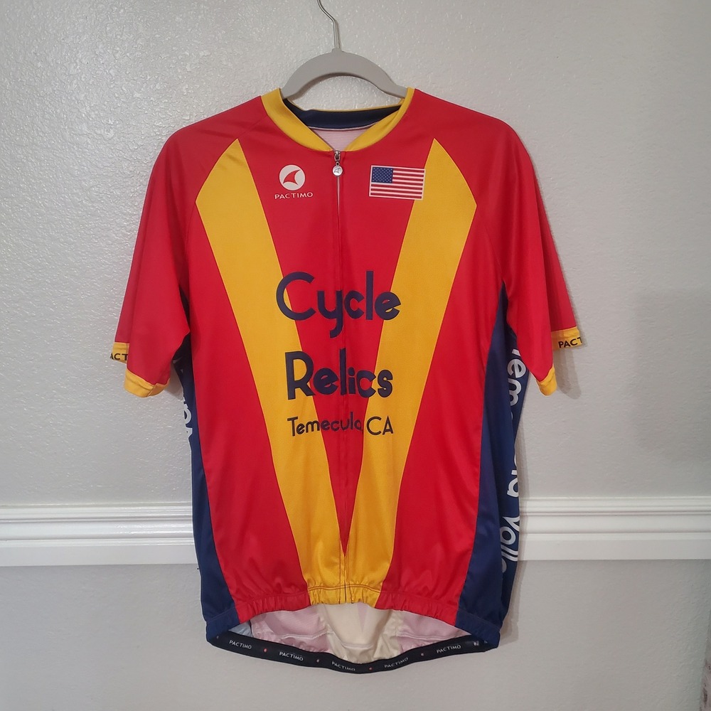 Pactimo Cycle Relics Temecula CA Cycling Jersey Mens XL Red Yellow Blue Full Zip
